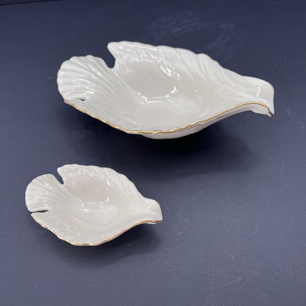 Set of 2 Lenox China Dove Bird Shaped Nut Bowls Candy Dish Ivory Cream Gold Trim - Picture 3 of 8